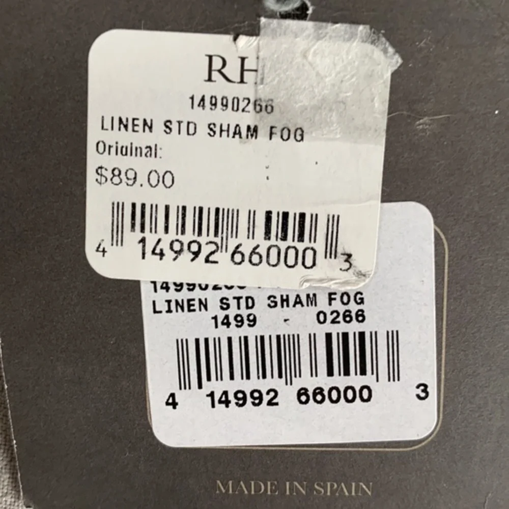 Restoration Hardware Linen Standard Sham Pillowcase‎ Gray Fog Made In Spain NWT!